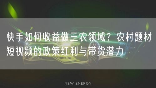快手如何收益做三农领域？农村题材短视频的政策红利与带货潜力