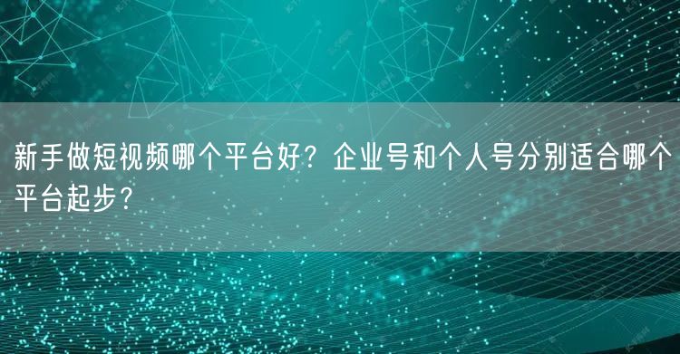 新手做短视频哪个平台好？企业号和个人号分别适合哪个平台起步？