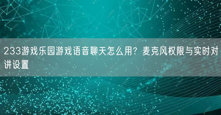 233游戏乐园游戏语音聊天怎么用？麦克风权限与实时对讲设置